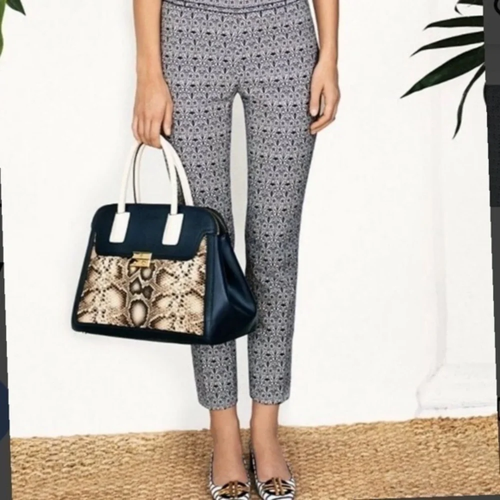 Tory Burch Navy Blue/ White Patterned Heidi Jacquard trouser Pants Size 4